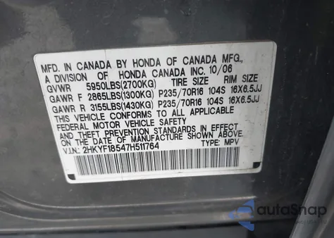 2007 Honda Pilot Ex-L z USA, uszkodzony, nr VIN 2HKYF18547H511764